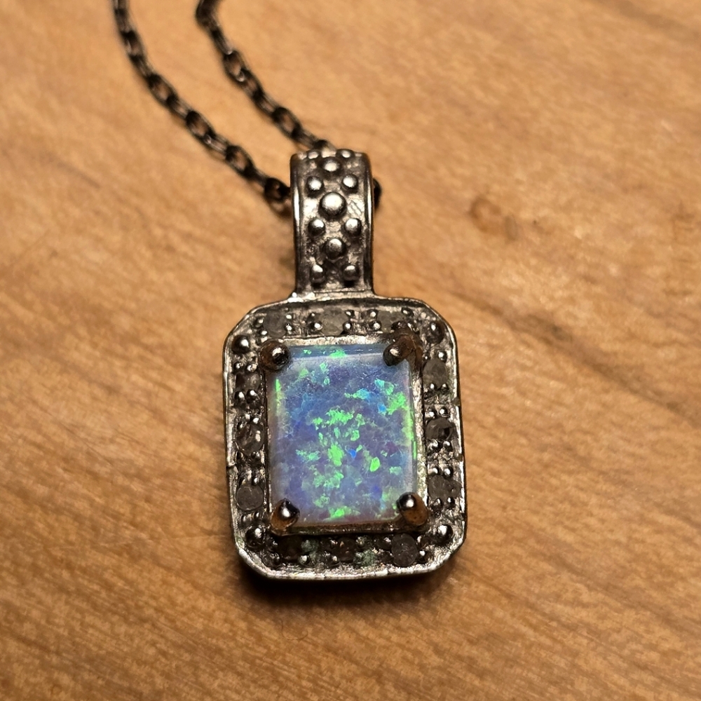Sterling Silver Opal Pendant Necklace